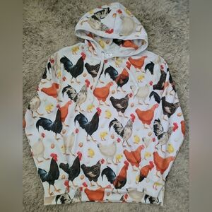 Women's White Hoodie Sweatshirt with Rooster Print